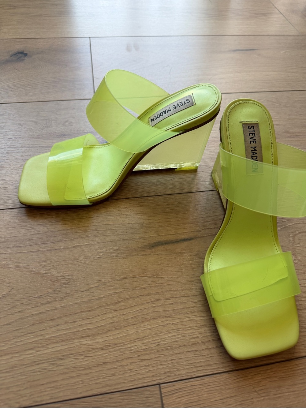 Steve Madden Neon Yellow Lucite Wedge Sandals